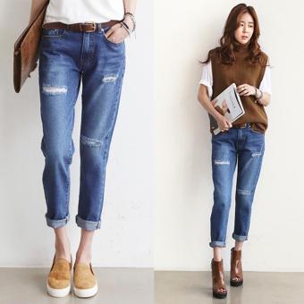 Women Jeans Frayed Loose Jeans Harlan Pants Straight Casual Women's Pants Korean Fashion Denim Pants Girls Jean Casual Street Trousers - intl  