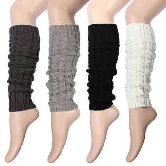 Women Knee High Leg Socks Winter Knit Crochet Warmers Legging (Black)  