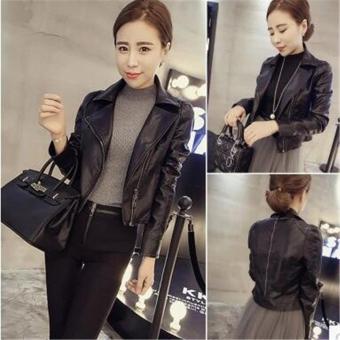 Women Korean Style All-match Slim Fit locomotive Leather jacket Female Fashion Lapel Short Leather Coat Outwear Blazer-Black - intl  