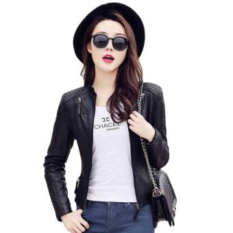 Women Korean Style Slim Fit Short locomotive PU leather jacket Ladies Girl Plus-Size Long Sleeve leather Coat Blazer-Black - intl  