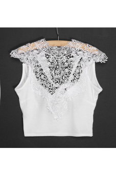 Women Lace Backless Sleeveless Hollow Out Tank Crop Tops (White)  