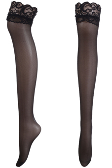 Women Lace Decoration Long Knee Thigh High Boot Tights Black - intl  
