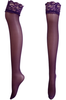 Women Lace Decoration Long Knee Thigh High Boot Tights Purple - intl  