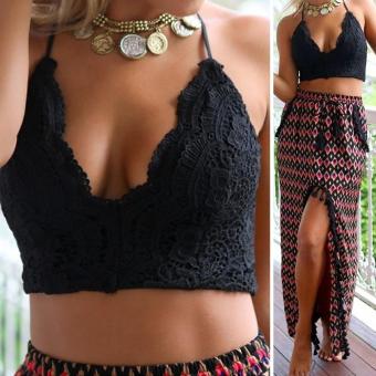 Women Lace V-Neck Backless Camisole Crop Tops Black - intl  