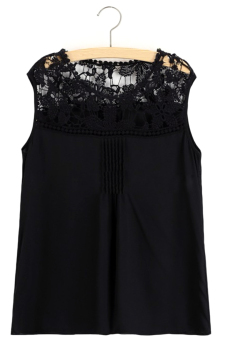 Women Ladies Girls Summer Loose Lace Chiffon Floral Hollow Sleeveless Blouse T-shirt Black 3XL- Intl  