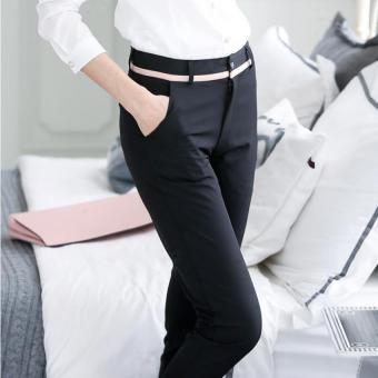 Women Ladies Suit Pant OL Business Straight Black Trousers Office Formal Slim fit Mid Waist Pant(with belt) - intl  