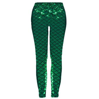 Women Lady Fashion Printed Mermaid Fish Scale Leggings Pants Trousers Stretchy Tights Comfort Casual Fit Green M - intl  