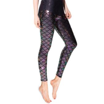Women Lady Fashion Printed Mermaid Fish Scale Leggings Pants Trousers Stretchy Tights Comfort Casual Fit Grey L - intl  