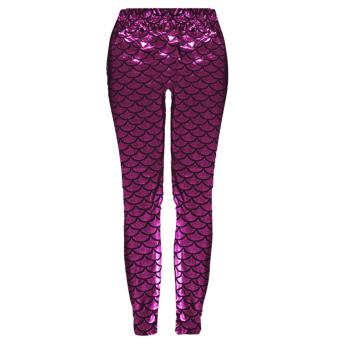 Women Lady Fashion Printed Mermaid Fish Scale Leggings Pants Trousers Stretchy Tights Comfort Casual Fit Rose Red XL - intl  