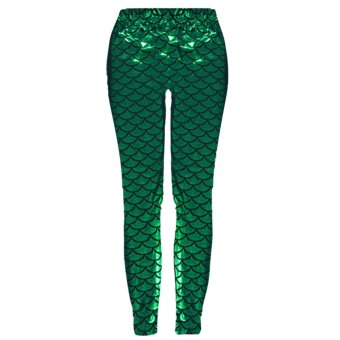 Women Lady Fashion Printed Mermaid Fish Scale Leggings Pants Trousers Stretchy Tights Comfort Casual Fit Green XL - intl  