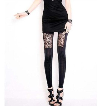 Women leggings leopard splicing Leggings milk silk stitching Lace female pants - intl  