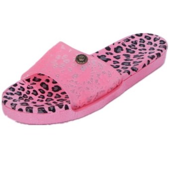 Women Leopard Print Flip Flops Beach Sandals Home Slippers (Red)    