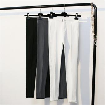 Women Loose Waist Double Buckle Elastic Tight Casual Stitching Pants Pants Pencil Pants(white) - intl  