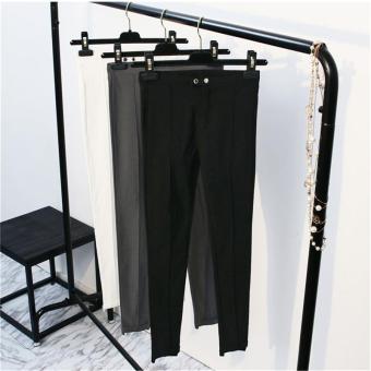 Women Loose Waist Double Buckle Elastic Tight Casual Stitching Pants Pants Pencil Pants(black) - intl  