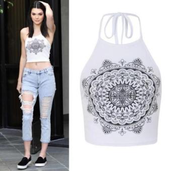 Women Mandala Print Sleeveless Halter Neck Tank Top White - intl  