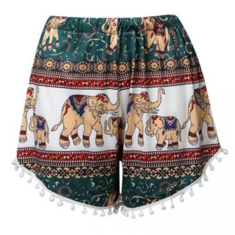 Women Middle Waist Elephant Print Beach Shorts - Intl - Intl  