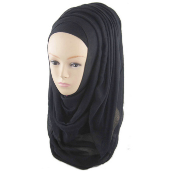 Women Muslim Voile Soft Head Neck Wrap Cover Hat Long Shawl Hijab Scarf Black (Intl) - Intl  