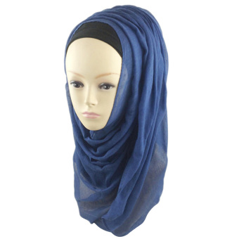Women Muslim Voile Soft Head Neck Wrap Cover Hat Long Shawl Hijab Scarf Dark Blue (Intl) - Intl  
