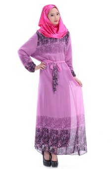 Women Muslim Wear Robe Chffon Big Pendulum Long Dress Baju Kurung 06985 (Purple)  