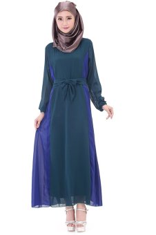 Women Muslim Wear Robe Chiffon Long Dress Baju Kurung 10008 (Dark green)  