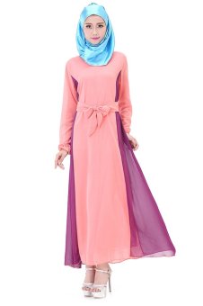 Women Muslim Wear Robe Chiffon Long Dress Baju Kurung 10008 (Pink)  