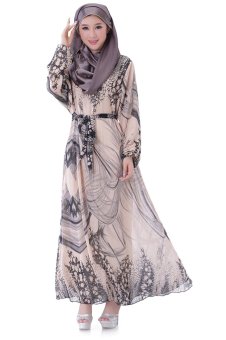 Women Muslim Wear Robe Chiffon Plus Sizs Long Dress Baju Kurung 69160 -Khaki  