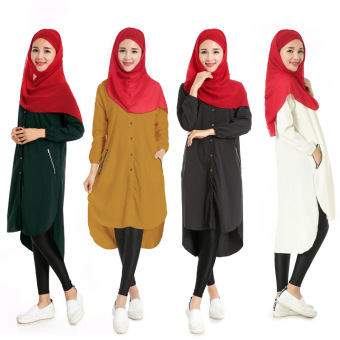 Women Muslim Wear Robe Spandex Long Shirt Baju Kurung 7901 -Black  