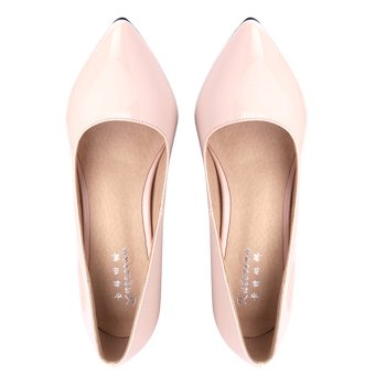 Women Patent Leather Pointed High-heeled Shoes Nude  