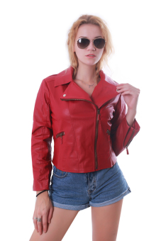 Women PU Leather Jacket Biker Motorcycle Coat  