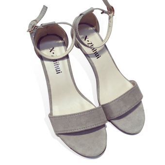 Women PU Sandles Shoes With Thick Heel Strap (Gray) (Intl)  