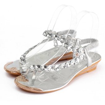 Women Rhinestone Sandals Slippers Open Toe Flip Flops Summer Beach Flat Shoes - Intl  