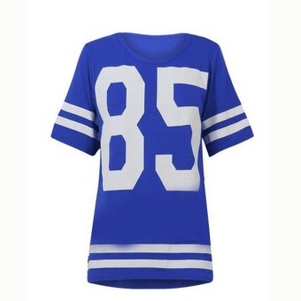 Women Royal Blue 85 Print Varsity T Shirt Oversize American Baseball Baggy Jersey Top  