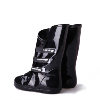 Women’ s Rain Shoes Cover Mid-calf Folding Jelly Color Velcro Waterproof Anti-slip Black - intl  