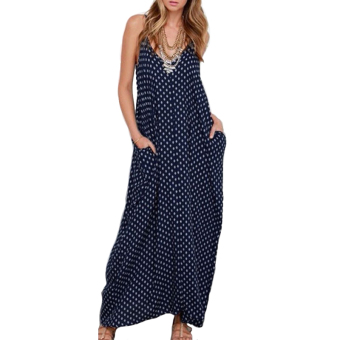 Women Sexy Strapless Polka Dot Casual Loose Long Maxi Dress Sexy Beach Dresses Plus Size Vestidos 6 Color Blue - Intl  