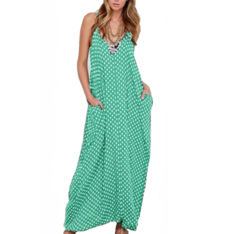 Women Sexy Strapless Polka Dot Casual Loose Long Maxi Dress Sexy Beach Dresses Plus Size Vestidos 6 Color Green - Intl  