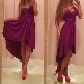 Women Sexy V Neck Chiffon Cocktail Long Asymmetrical Maxi Dress Purple XL - intl  