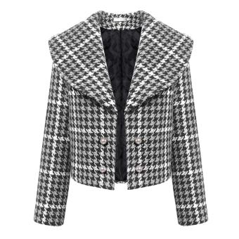 Women Shawl Collar Long Sleeve Plaid Short Double-breasted Quilted Coat White - intl  
