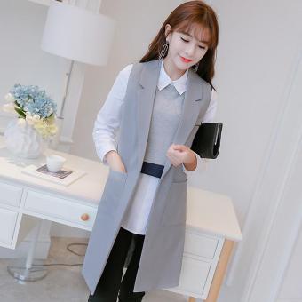 Women Sleeveless Blazers Vests Waistcoat Lady Office Suit Vest Long Coat Jackets No Button For Female - intl  