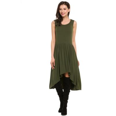 Women Sleeveless High Waist Pleats Detail Solid Asymmetrical Dress Army Green - intl  
