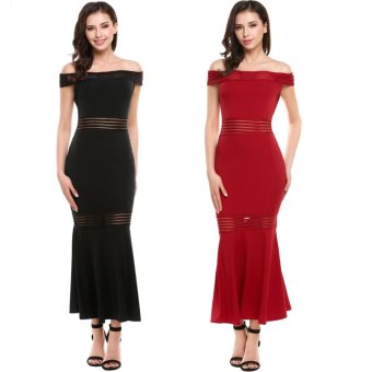 Women Sleeveless Patchwork Off Shoulder Slim Bodycon Maxi Evening Dress - intl  