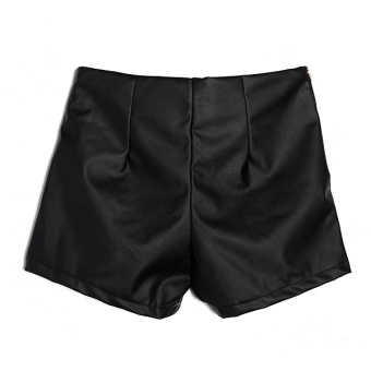 Women Slim Fit Asymmetric Pants Punk Rock Faux Leather Hot High Waist Shorts  