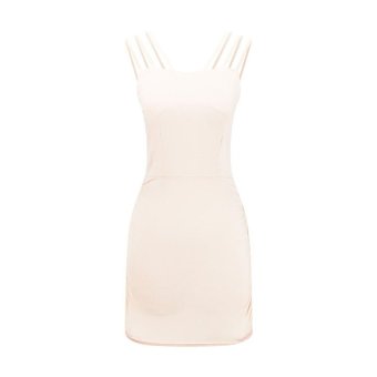 Women sling thin sexy nightclub hip mini skirt backless dress Sleeveless Tight hollow bandage dress Beige -Int'L  