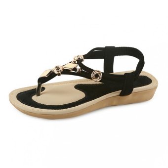 Women Summer Beaded Flat Sandals Open Toe Beach Flip Flops Sandal  