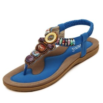 Women Summer Bohemia Sandals Slippers Beach Flip Flops Lady Flat Thong Shoes blue - intl  