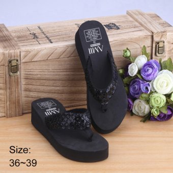 Women Summer Sandals Slipper Indoor Outdoor Flip-flops Beach Shoes Pantoufle Tongs Black - intl  