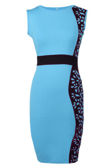 Women Summer Slim Tunic Print Floral Plus Size Sexy Bodycon Dress Blue  