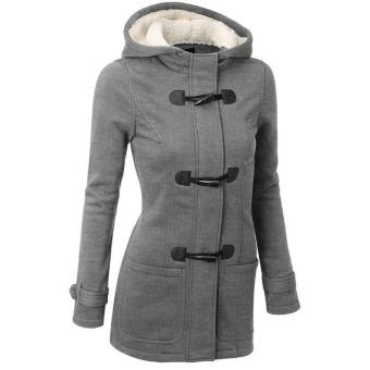 Women Trench Coat 2017 Spring Autumn Women's Overcoat Female Long Hooded Coat Zipper Horn Button Outwear(grey) - intl  