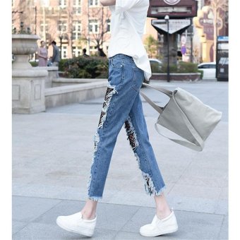 Women Vintage Torn Jeans Casual Washed Holes Ripped Denim Jeans Trousers Plus Size Female Pants sexy Korea style - intl  