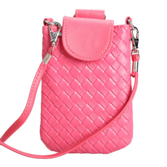 Women Weave Pattern Faux Leather Shoulder Bag Pouch for Mobile Phone Rose- Intl  