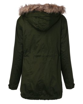 Women Winter Fleece Coat Hooded Faux Fur Trench Coat Jacket Parka Coat Army Green  